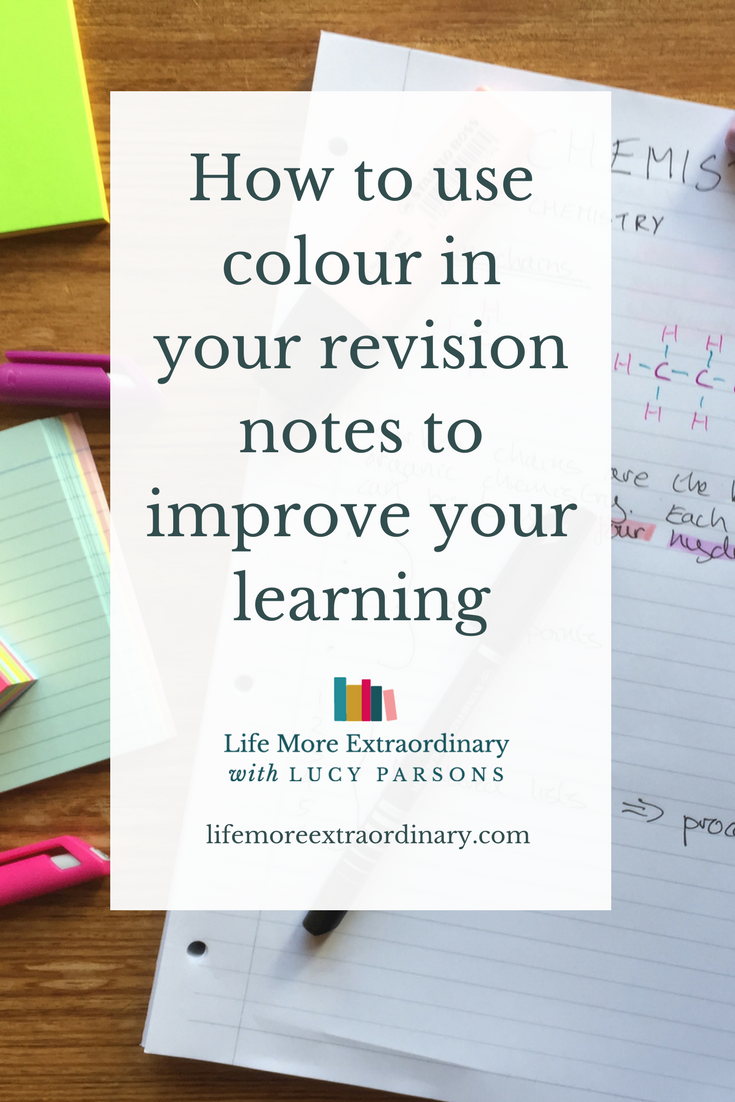 How to use colour in your revision notes to improve your learning | Need to revise but not sure how to make effective revision notes? Click to find out how to layout your notes and use colour to help you revise. #revisionnotes #studytips #revision